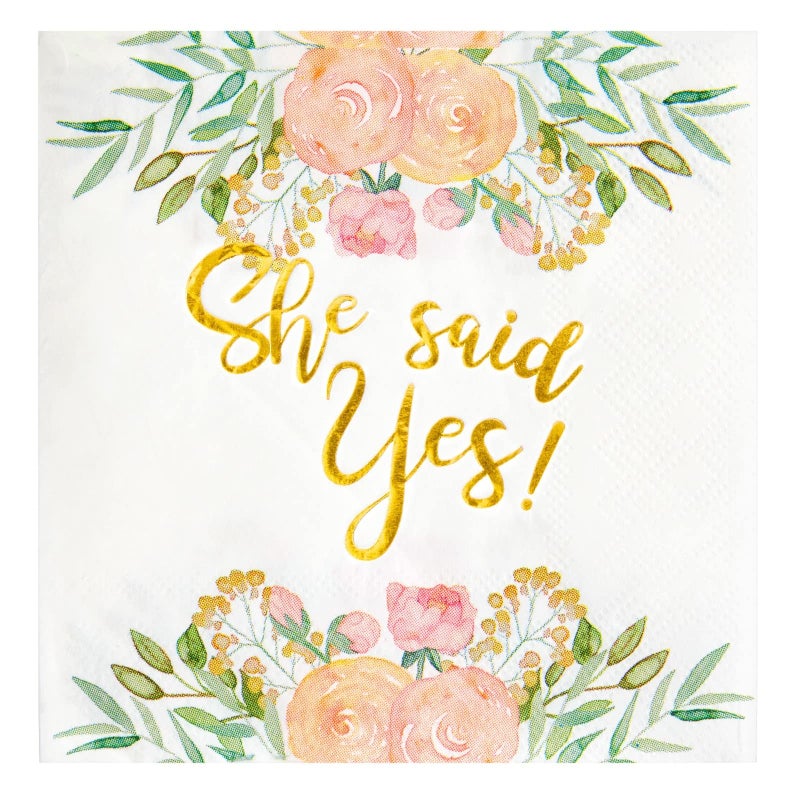 Sparkle and Bash Engagement Napkins for Party - 50-Pack, 5 x 5 In, 3-Ply, Gold Foil - She Said Yes Floral Design - Cocktail Napkins & Engagement Paper - Image 5